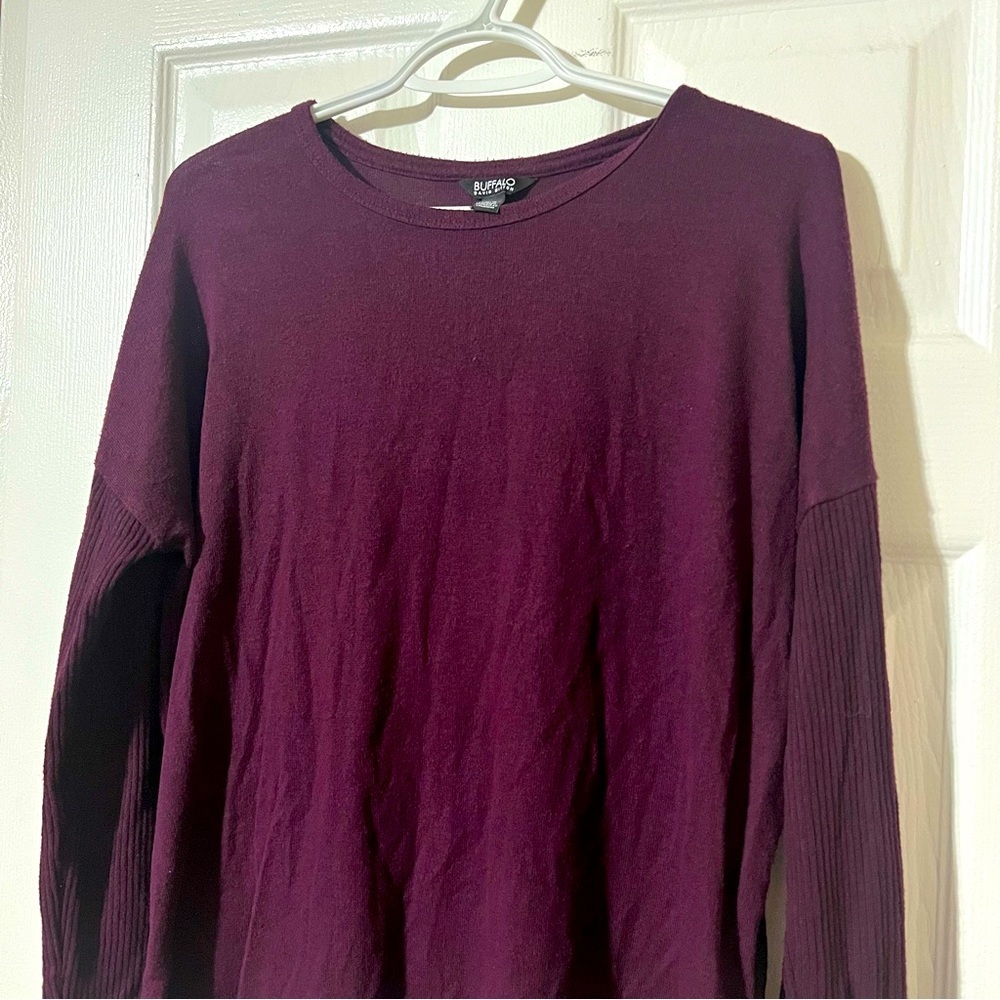 Purple Buffalo Scoop Neck Long Sleeve Sweater, Med